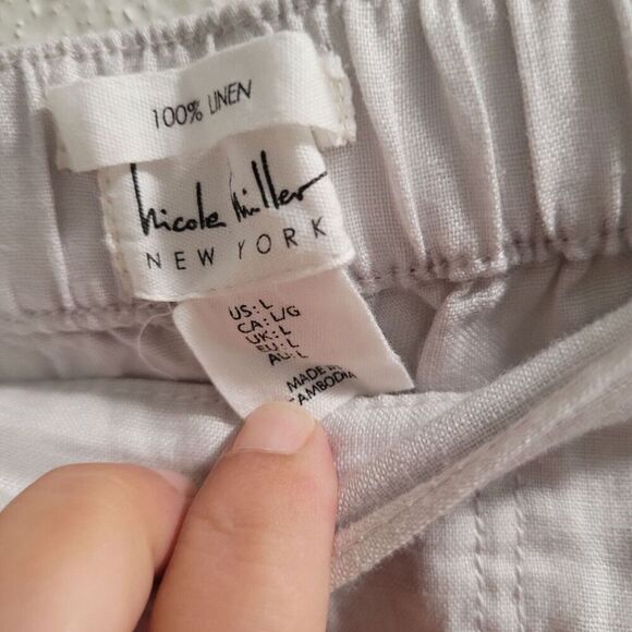 Nicole Miller Womens 100% Linen Pants Size‎ L Tan Straight Leg Summer Beachy - Picture 5 of 9